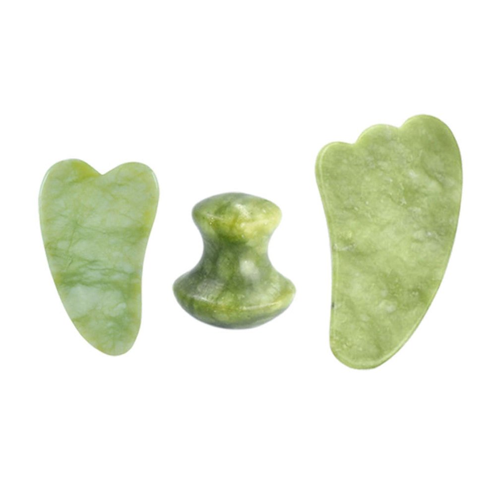 Natural Jade Stone Facial Massage Roller Gua Sha Board 3 Pcs/Set Gouache Scraper for Face Body Massager Beauty Skin Care Tools,L