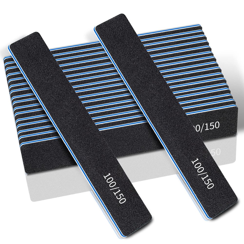 12 Pcs Double Sided Emery Boards 100/150 Grit for Acrylic/Gel Nails - Washable Finger File Boards for Home and Salon Use
