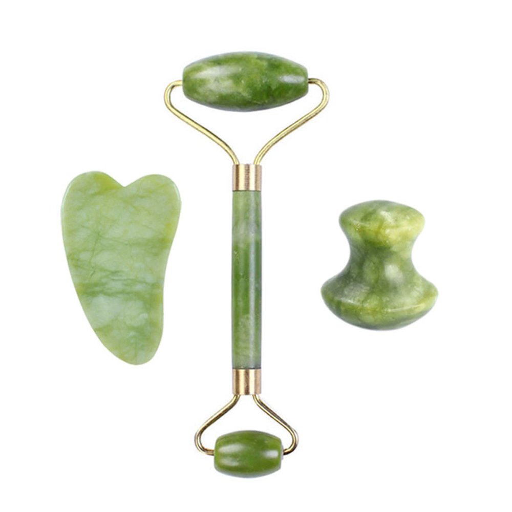 Natural Jade Stone Facial Massage Roller Gua Sha Board 3 Pcs/Set Gouache Scraper for Face Body Massager Beauty Skin Care Tools,B