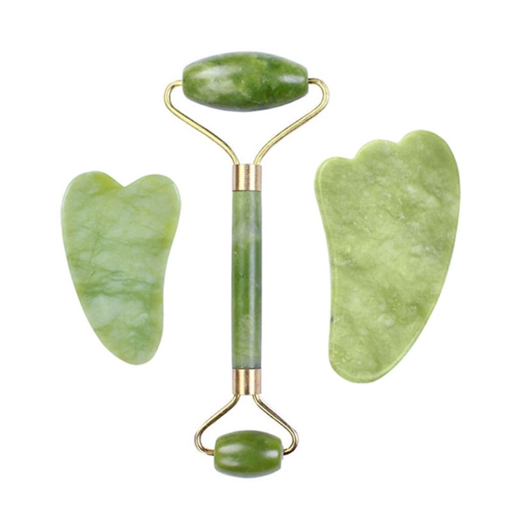 Natural Jade Stone Facial Massage Roller Gua Sha Board 3 Pcs/Set Gouache Scraper for Face Body Massager Beauty Skin Care Tools,D