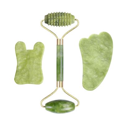 Natural Jade Stone Facial Massage Roller Gua Sha Board 3 Pcs/Set Gouache Scraper for Face Body Massager Beauty Skin Care Tools,J