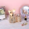 Hipiwe Makeup Brush Holder Gold Bling Crystal Makeup Brush Organizer Round Remote Control Holder Cosmetic Brush Tools Comb Pen Pencil Storage Pot Cup for Vanity, Office, Home Decor, 2-Slot view 2