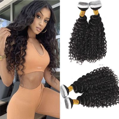 Hesperis Deep Wave Tape in Hair Extension 100g/40pcs 100% Brazilian Remy Human Hair Extensions Seamless Skin Weft Tape In Extensions Natural Color For Woman (20inch, Deep Wave)