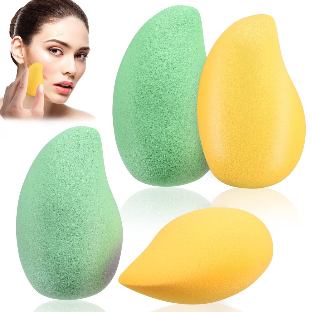 minkissy 4pcs Mango-shaped Makeup Sponges for Women Soft Powder for Foundation Concealer and Blush Application Reusable Blender for Precise Contouring and Highlighting