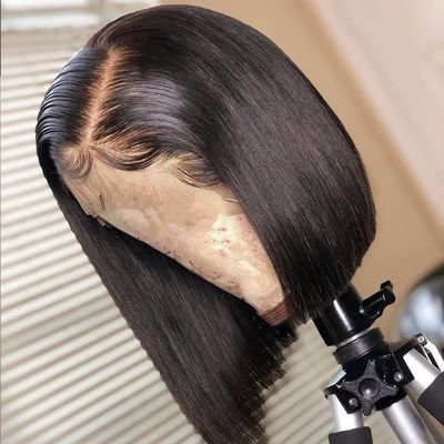 13x6 HD Transparent Lace Front Human Hair Wigs Straight Short Bob Wig Pre Plucked Natural Hairline Bleached Knots 150% Density Brazilian Remy Hair With Baby Hair for Black Women 10 Inch