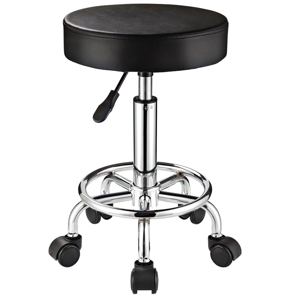 FNZIR Adjustable Stool with Wheels Round Rolling Stool for Spa Salon Massage Office Chair (Black)