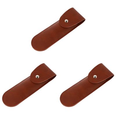 Healifty 3pcs Brown Pu Leather Case for Travel Compact Manual Shaver Protector Design for Daily Use and Travel Storage Fits