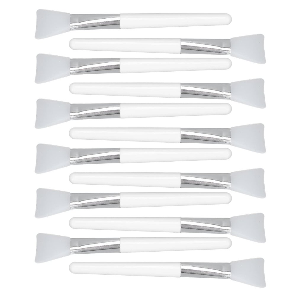 ZJchao 12pcs White Silicone Face Mask Brush Set, Soft & Elastic, Evenly Apply Mud Mask, Prevent Wasting, Comfortable Handle, Easy to Clean & Dry