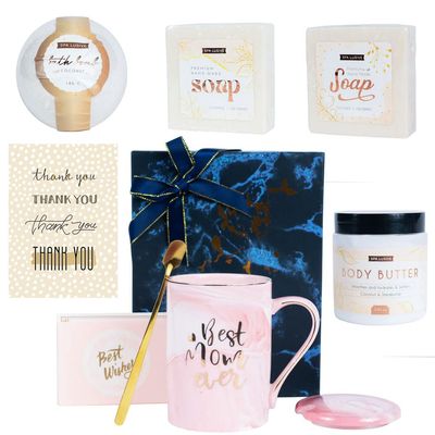 MONARCH GIFT COMPANY Spa and Pink 16oz Gift Set Box For Women (Best Mom Mug 16OZ, Thank You)
