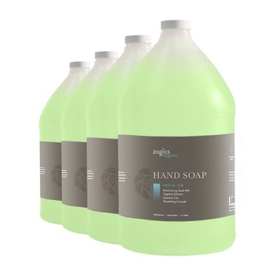 Zogics Organics Hand Soap  Luxurious Liquid Hand Soap Organic & Plant-Based Formula Made with Essential Oils, & Goats Milk, Great for Hand Soap Refills in Facilities (Fresh Air Scent, 4 Gallon Case)