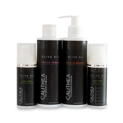 Calithea Radiant Skincare Set: Cleansing Milk, Facial Toner, Day Cream & Night Cream for All Day Hydration and Radiance