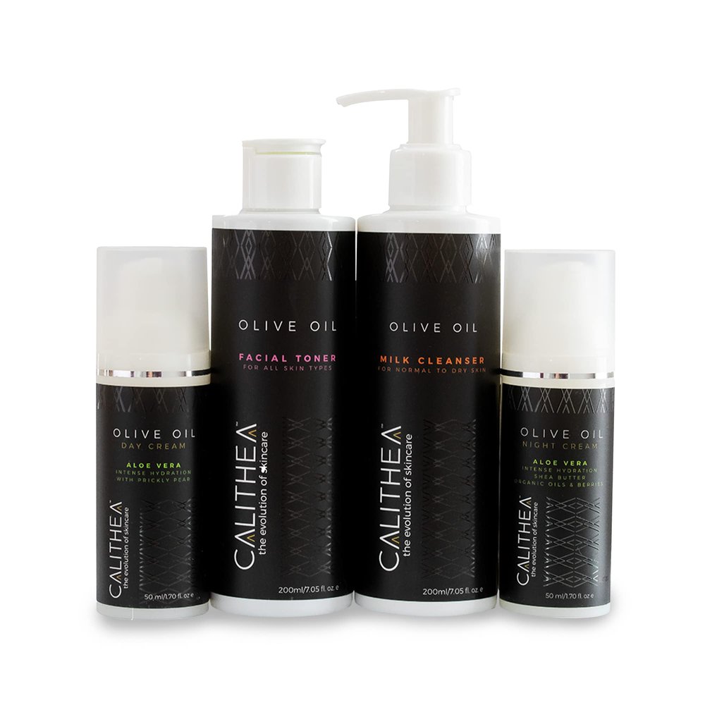 Calithea Radiant Skincare Set: Cleansing Milk, Facial Toner, Day Cream & Night Cream for All Day Hydration and Radiance