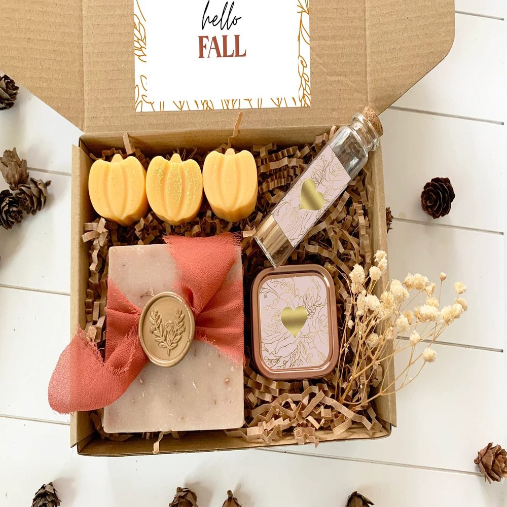 Happy Fall Season Gift Set/Autumn Candle Gift/ 6oz. Candle and Soap Gift/Warm & Coz Gift/Autumn Self Care Package/Sweater Weather Gift (Hello Pumpkin)