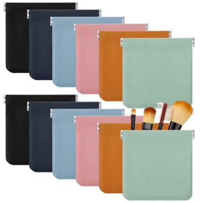 12 Pcs Lambskin Pocket Cosmetic Bag Waterproof No Zipper Self Closing Makeup Bag PU Leather Cosmetic Pouch Cute Purse Makeup Bag Travel Storage for Women Cosmetics Jewelry Toiletry (Retro Color)