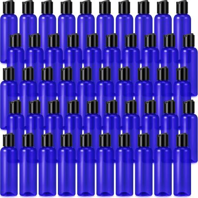 Mimorou 50 Pcs 4oz Empty Plastic Travel Bottles with Disc Top Flip Cap Small Travel Size Bottles Blue Refillable Empty Containers for Shampoo Lotion Liquid Body Soap Cream Toiletries