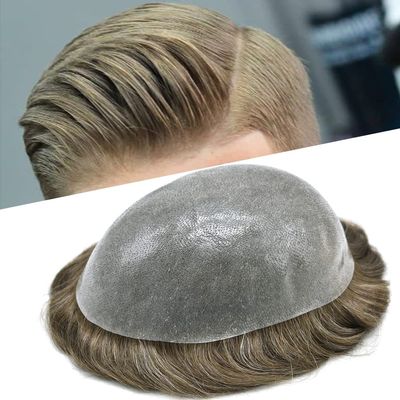 Toupee For Men Hair Piece All Transparent PU Mens Toupee Human Hair Replacement System Durable Hairpieces For Men Full Poly Mens Hairpiece (7"X9", 60RY)