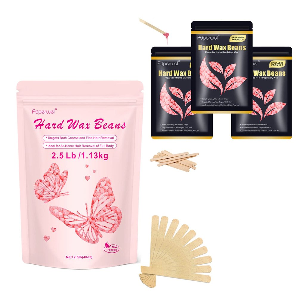 Auperwel Wax Beads for Hair Removal for Brazilian, Eyebrow Waxing 2.5LB with 20 Spatulas, Hard Wax Beads for Hair Removal (300g/10.5oz) with10pcs Applicators, At Home Waxing Beads for Face, Eyebrow