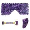 Amethyst Jade Roller Gua Sha Board for Face Lifting Natural Purple Crystal Eye Mask Facial Skin Care Tool,3in1 Set-Ci-YL view 1