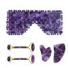Amethyst Jade Roller Gua Sha Board for Face Lifting Natural Purple Crystal Eye Mask Facial Skin Care Tool,5in1 Set A view 1