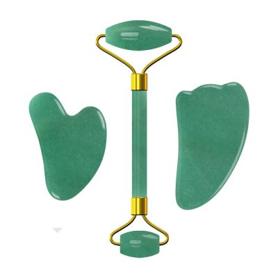 Face Jade Roller Gua Sha Scraper Crystal Face Lifting Facial Massager Skin Care Tools,Set-Pu-VLY