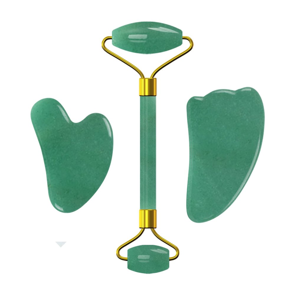 Face Jade Roller Gua Sha Scraper Crystal Face Lifting Facial Massager Skin Care Tools,Set-Pu-VLY