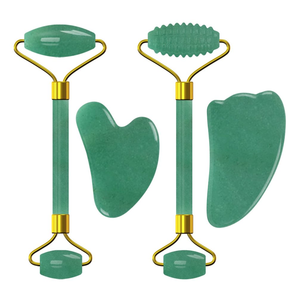 Face Jade Roller Gua Sha Scraper Crystal Face Lifting Facial Massager Skin Care Tools,4in1 Set