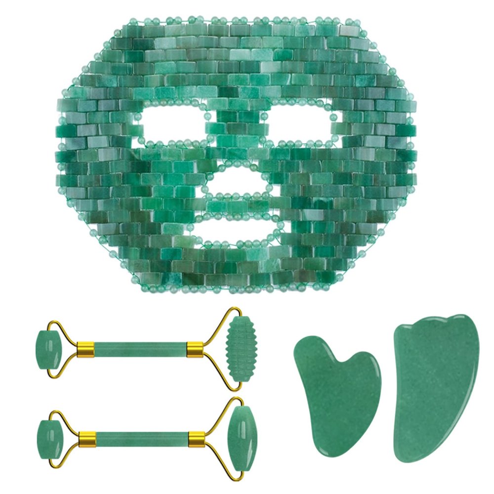 Face Jade Roller Gua Sha Scraper Crystal Face Lifting Facial Massager Skin Care Tools,5in1 Set B