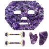Amethyst Jade Roller Gua Sha Board for Face Lifting Natural Purple Crystal Eye Mask Facial Skin Care Tool,5in1 Set B view 1