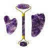 Amethyst Jade Roller Gua Sha Board for Face Lifting Natural Purple Crystal Eye Mask Facial Skin Care Tool,Set-Ci-VLY view 1