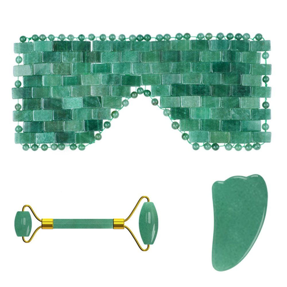Face Jade Roller Gua Sha Scraper Crystal Face Lifting Facial Massager Skin Care Tools,3in1 Set-Pu-YL