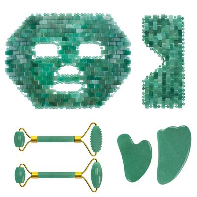 Face Jade Roller Gua Sha Scraper Crystal Face Lifting Facial Massager Skin Care Tools,6in1 Set