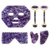Amethyst Jade Roller Gua Sha Board for Face Lifting Natural Purple Crystal Eye Mask Facial Skin Care Tool,6in1 Set view 1