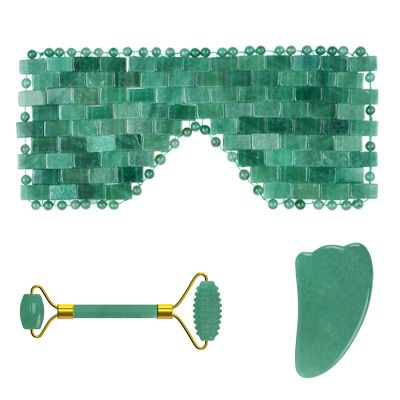 Face Jade Roller Gua Sha Scraper Crystal Face Lifting Facial Massager Skin Care Tools,3in1 Set-Ci-YL