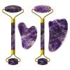 Amethyst Jade Roller Gua Sha Board for Face Lifting Natural Purple Crystal Eye Mask Facial Skin Care Tool,4in1 Set view 1