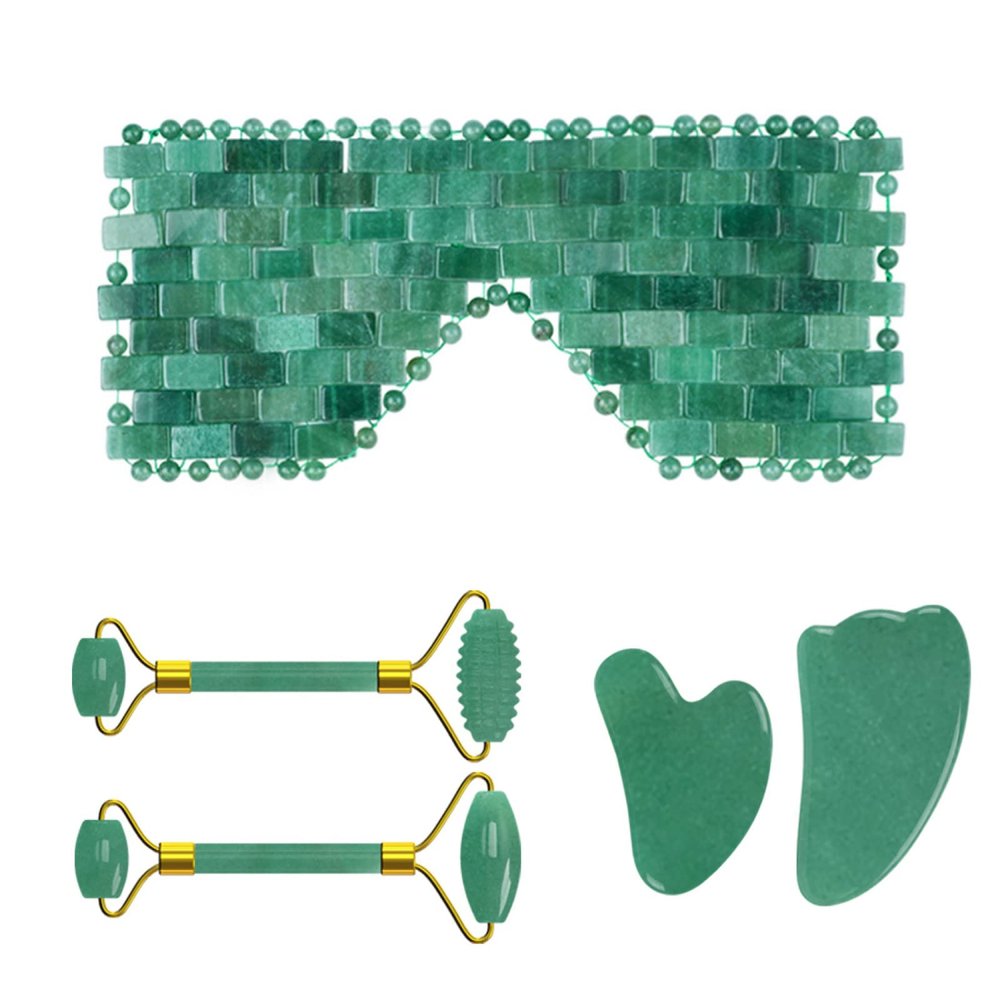 Face Jade Roller Gua Sha Scraper Crystal Face Lifting Facial Massager Skin Care Tools,5in1 Set A