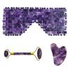 Amethyst Jade Roller Gua Sha Board for Face Lifting Natural Purple Crystal Eye Mask Facial Skin Care Tool,3in1 Set-Pu-VL view 1