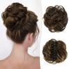 Claw Clip Messy Bun Hair Piece 100% Real Human Hair Buns Curly Chignon Hair Bun Extensions Wavy Tousled Updo Hair Buns Claw Clip Ponytail Hairpieces for Women(Dark Brown with Light Golden Brown) view 1