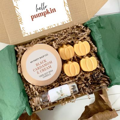 Happy Fall Season Gift Set/ 6oz. Candle and Soap Gift/Warm & Coz Gift/Autumn Self Care Package/Sweater Weather Gift (Hello Pumpkin)