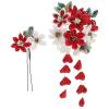 Beaupretty Makeup Bag with Japanese Kimono-Inspired Hair Accessories: Flower Hair Pins, Comb with Tassel, and Hanfu Headdress (Red) view 1