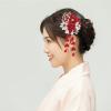 Beaupretty Makeup Bag with Japanese Kimono-Inspired Hair Accessories: Flower Hair Pins, Comb with Tassel, and Hanfu Headdress (Red) view 3