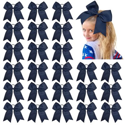 24 PCS 8" Large Cheer Bows Navy Blue Girl Hair Bows Cheerleading Softball Team Bow Hair Accessories for cheerleaders football Competition Sports