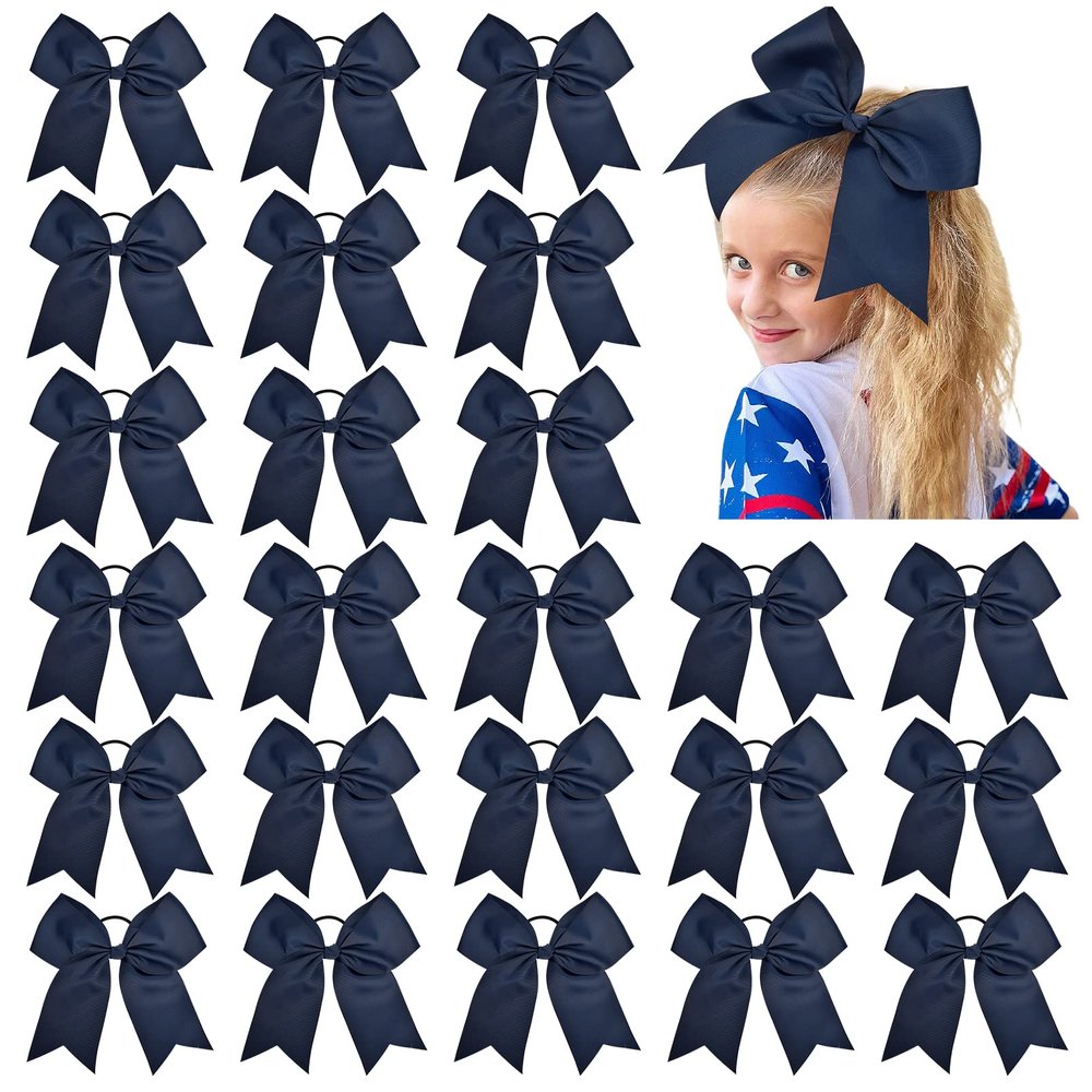 24 PCS 8" Large Cheer Bows Navy Blue Girl Hair Bows Cheerleading Softball Team Bow Hair Accessories for cheerleaders football Competition Sports