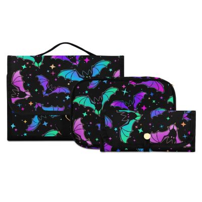 MNSRUU Goth Toiletry Bag Luminous Bat Makeup Bag Spooky Hanging Travel Bag for Toiletries 3 PCS Toiletry Organizer Portable Makeup Cosmetic Bag Brushes Set