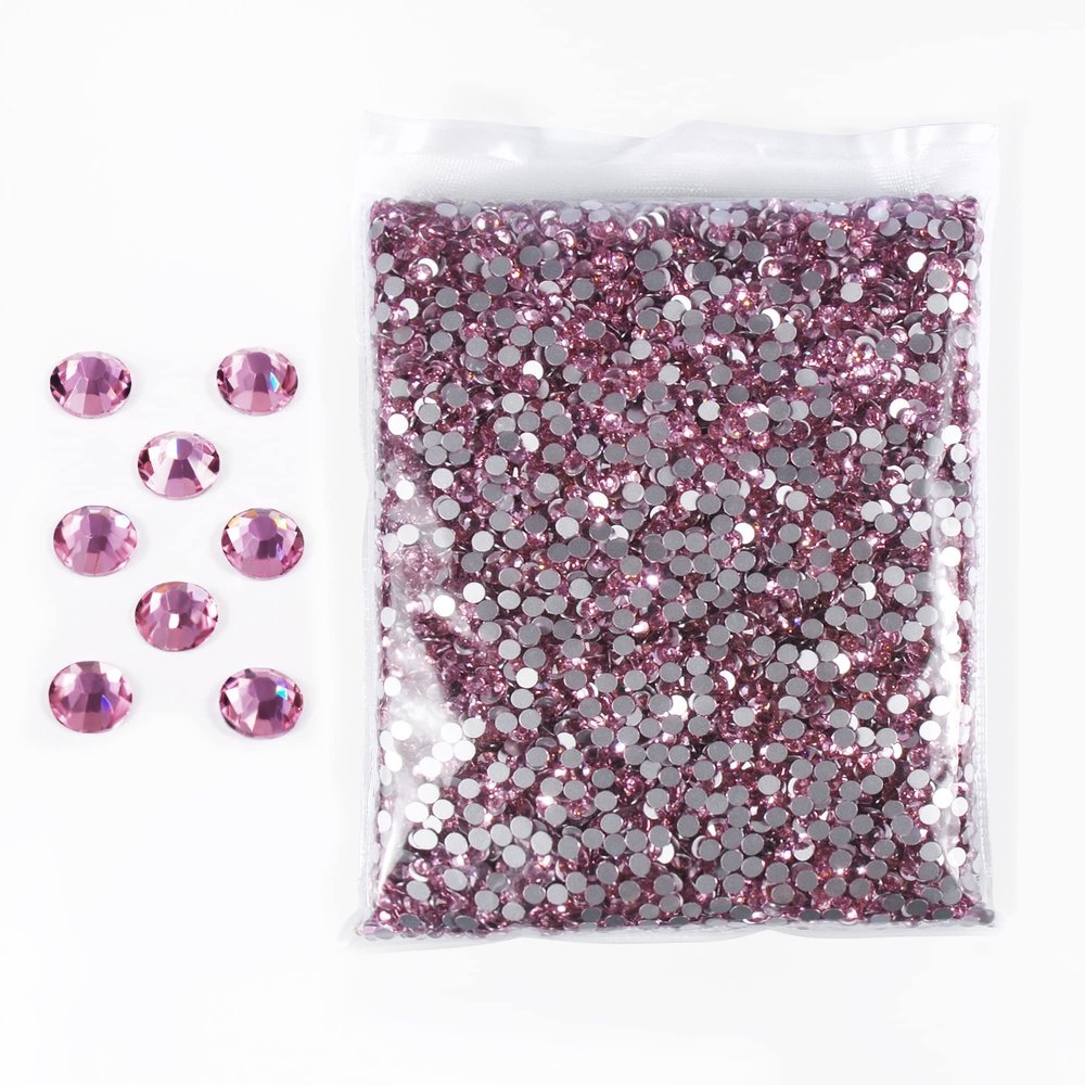 Hisenlee 14400PCS Rhinestone SS3-SS20 Mixed Size Crystal Gems 9 Sizes Wholesale Nail Art Rhinestone Flatback Round Glass Diamond for Crafts (1.3-4.8MM Mixed SizeLight Pink)