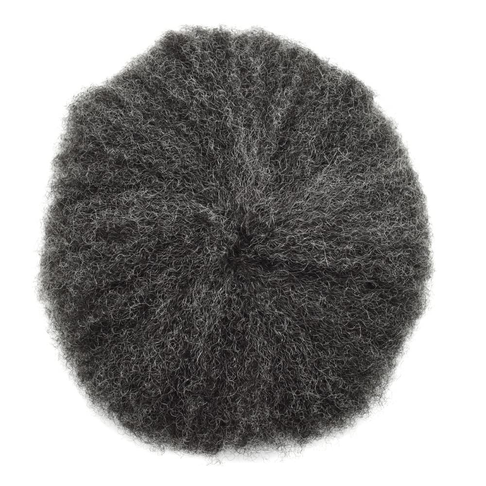 Afro Curl Toupee for Black Men Full French Lace Mens Toupee Kinky Curly Human Hair Units Bleached Knot Natural Hairline Hair Pieces for Black Men8x10110# JET BLACK+10% Gray-6mm wave