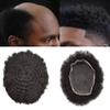 Afro Curl Toupee for Black Men Full French Lace Mens Toupee Kinky Curly Human Hair Units Bleached Knot Natural Hairline Hair Pieces for Black Men8x101# JET BLACK-10mm wave view 3
