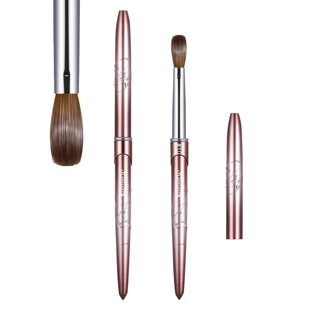 Acrylic Nail Brush Size 10,KEMEISI 100% Pure Kolinsky Nail Art Brushes Sturdy Handle Oval Shaped Acrylic Powder Nail Design Tools for Professional Manicure DIY Home Salon (Brown Gradient)
