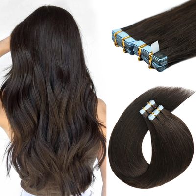 18 inch Tape in Hair Extensions Human Hair Invisible Straight Tape Hair Extensions for Women 20 Pcs/50g Seamless Skin Weft #2 Dark Brown Real Hair Extension Tape ins Human Hair