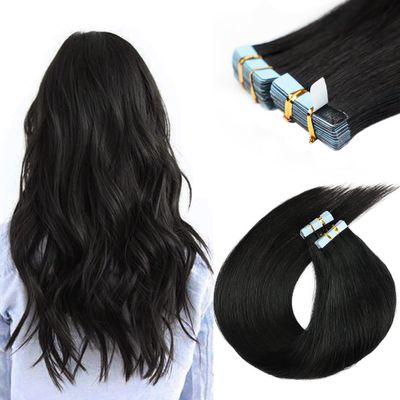 16 inch Tape in Hair Extensions Human Hair Invisible Straight Tape Hair Extensions for Women 20 Pcs/50g Seamless Skin Weft #1B Natural Black Real Hair Extension Tape ins Human Hair