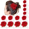 BBTO 12 Pcs Rose Hair Clip Mexican Hair Accessories for Flamenco Dancer Women Mexican Flowers Bridal Christmas Flower Clips for Holiday Wedding Dance Birthday Bridesmaid(Red) view 1